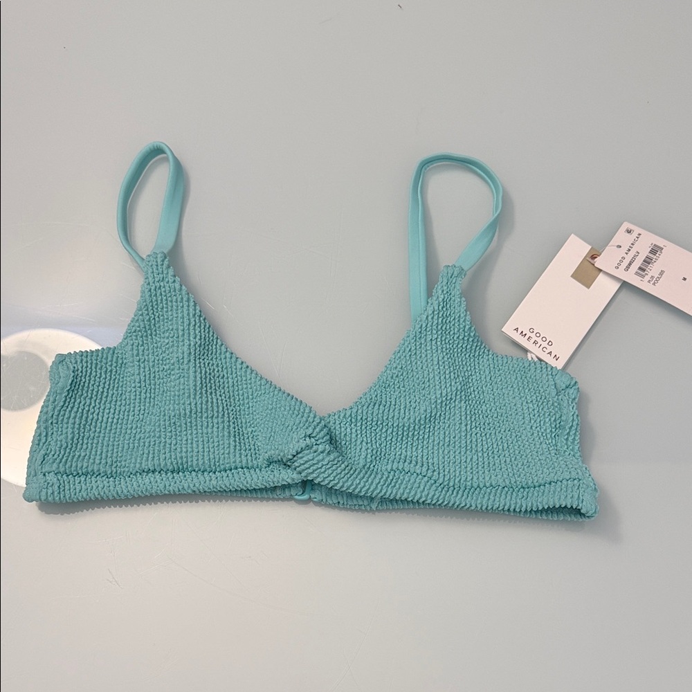 Good American Turquoise Knotted Bralette Bikini Top